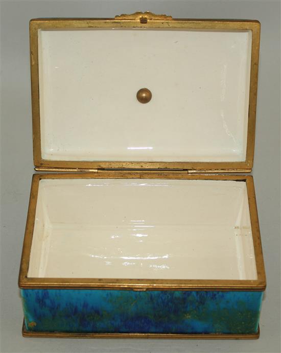 A Sevres turquoise blue and green souffle glazed box and cover, 1930s, probably Paul Milet, 17cm